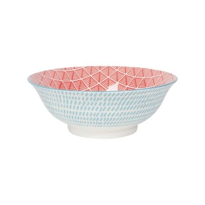 8" Stamped Bowl Blue Red Dash