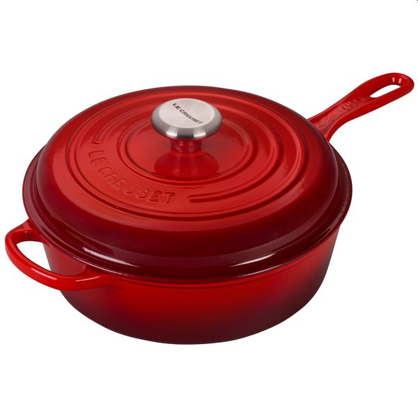 Excelsteel excelsteel 7 pc cookware set w/red silicone handles, set of 7: 3  lids, 1 qt sauce pan, 2 qt sauce pan, 5 qt dutch oven, and 9